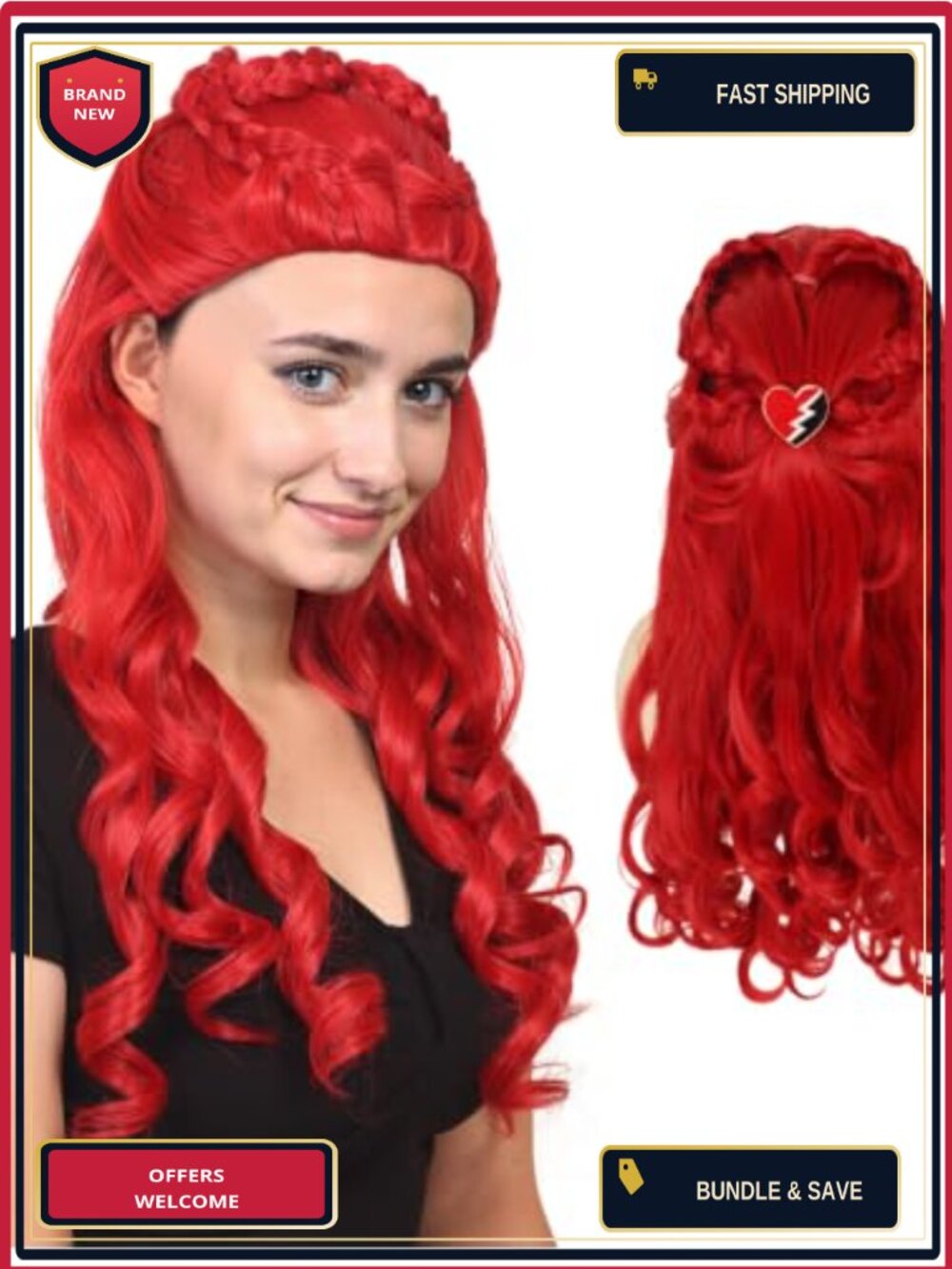 Heart Braid Fantasy Wig with Hair Clip Matte Heat Resistant